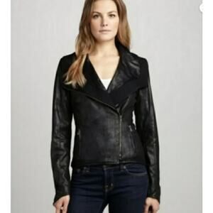 SW3 Bespoke faux leather moto jacket womans size‎ Large